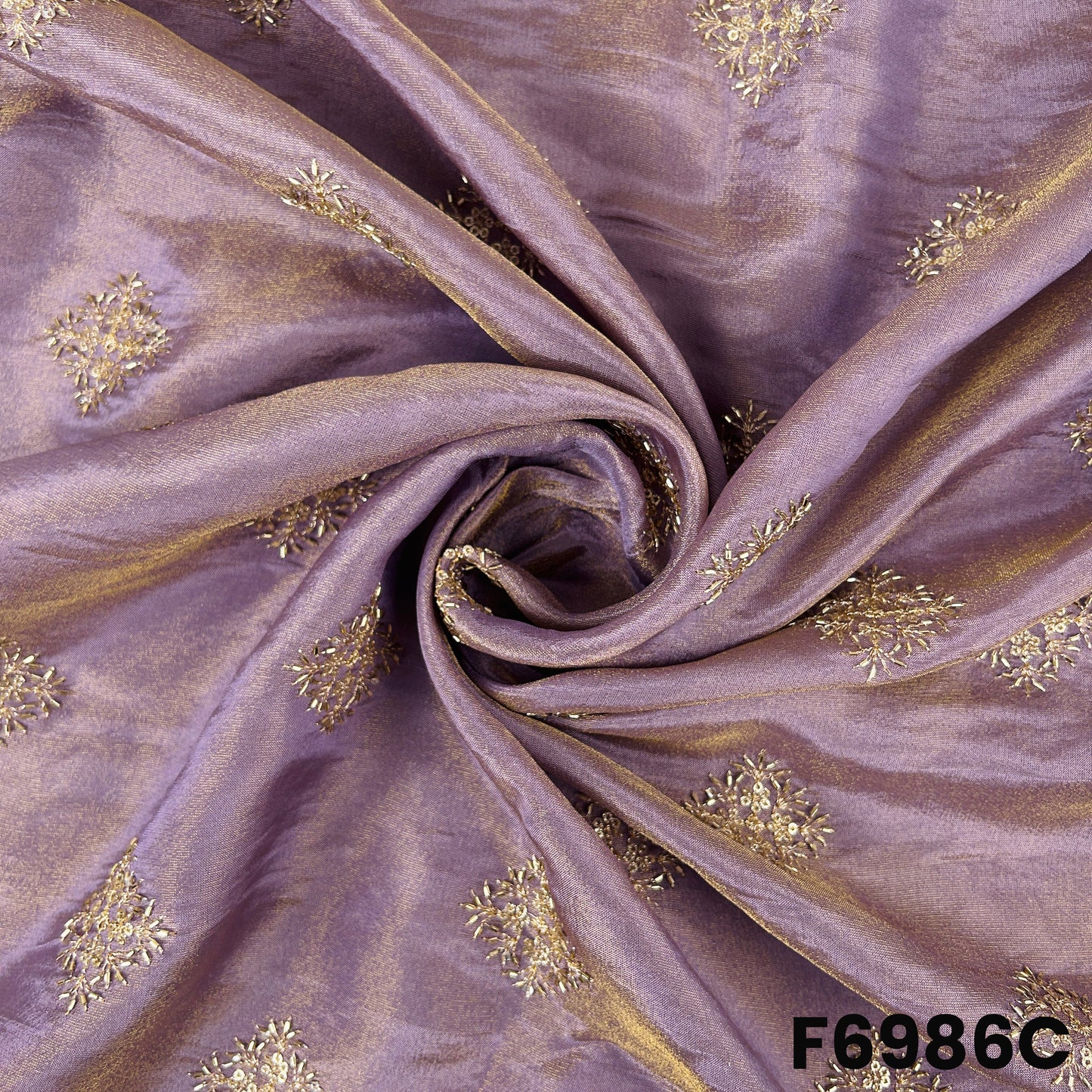 Detailed F6986C view showing purple-toned folds, embroidered sparkle and premium festive texture