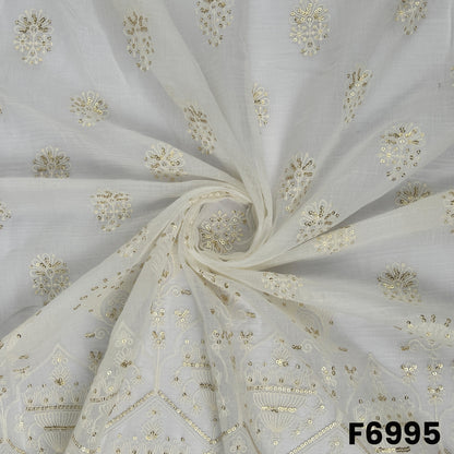 Draped F6995 Chanderi Silk fabric highlighting airy folds, subtle sheen and delicate embroidered butti placement