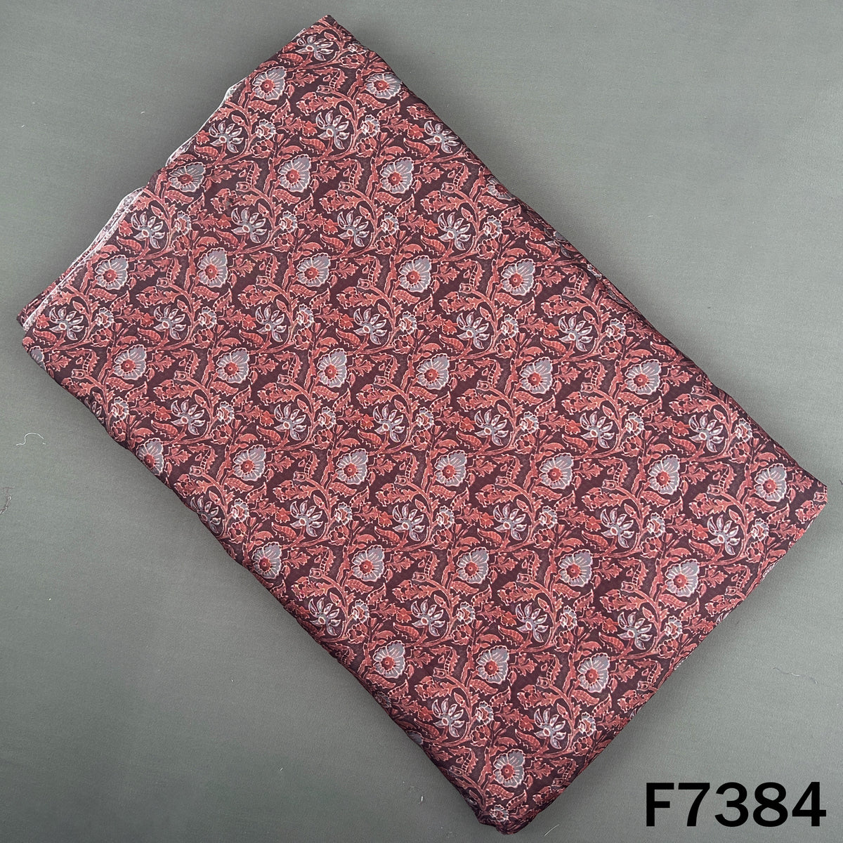 Wine maroon modal satin fabric with floral vines