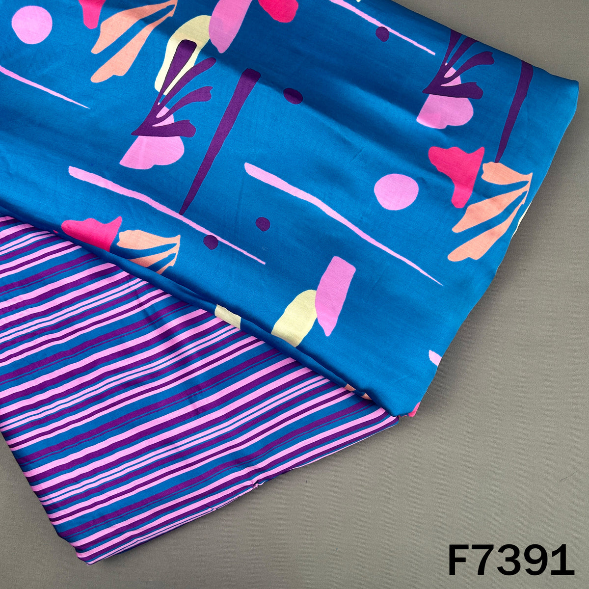 Teal blue modal satin set with abstract print