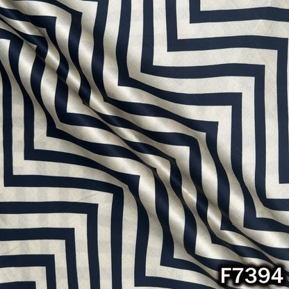 1. Designer modal satin fabric with geometric zig zag print
