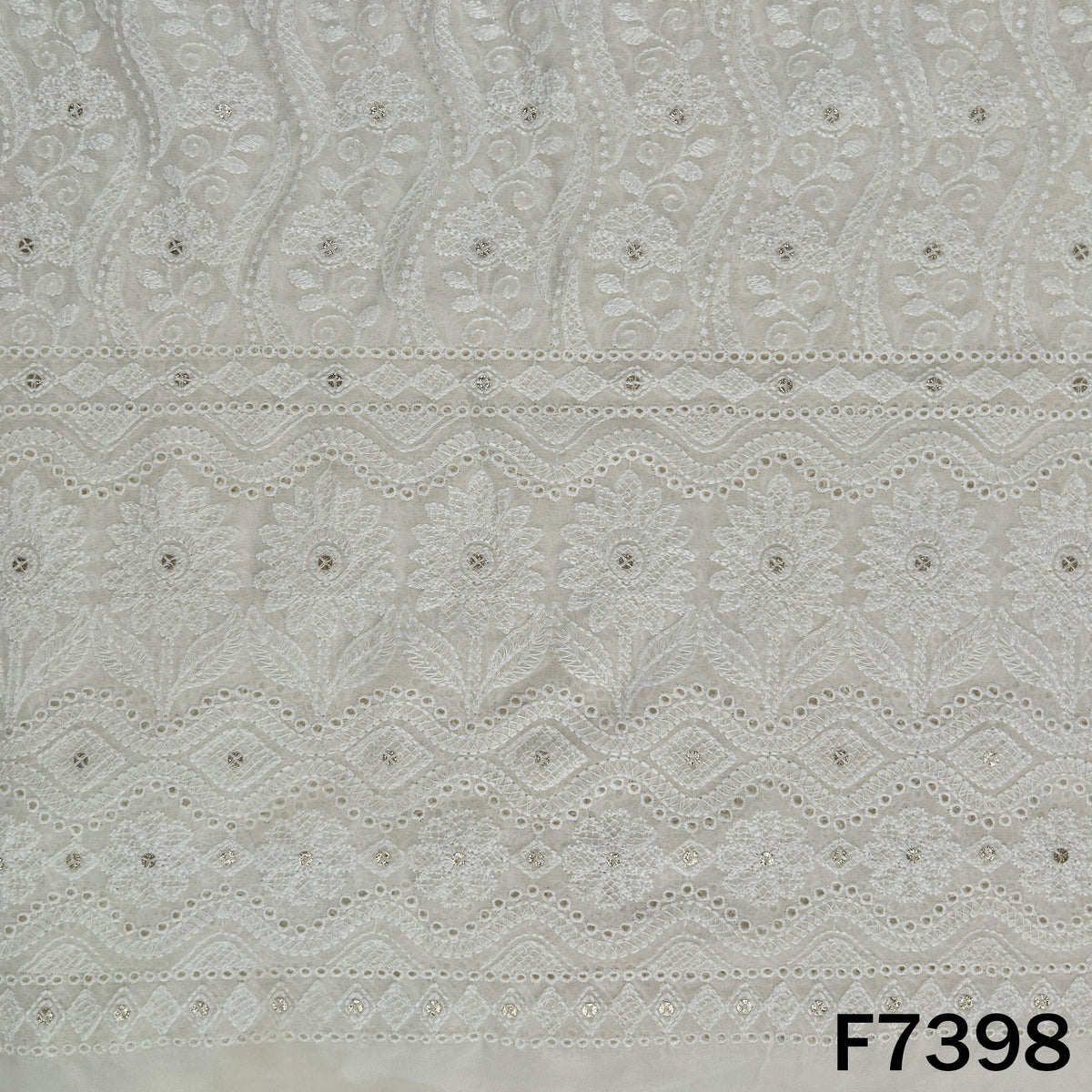 Dyeable georgette fabric with floral geometric thread motifs