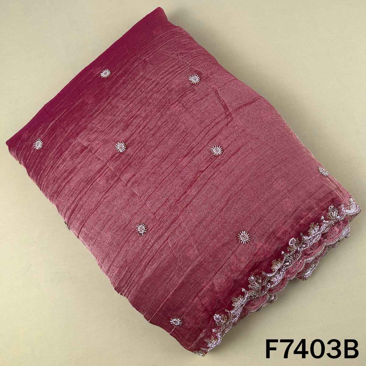 Crush tissue dupatta with scalloped embroidered border