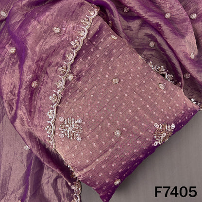 Mauve crush tissue set with zari sequin embroidery