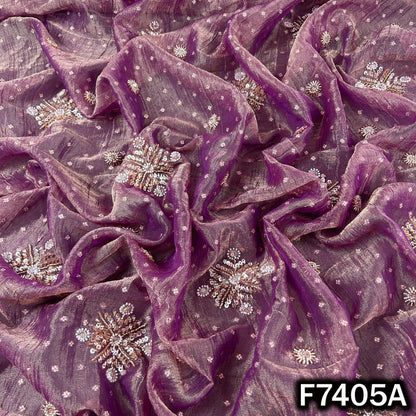 Mauve designer tissue fabric with zari sequin work