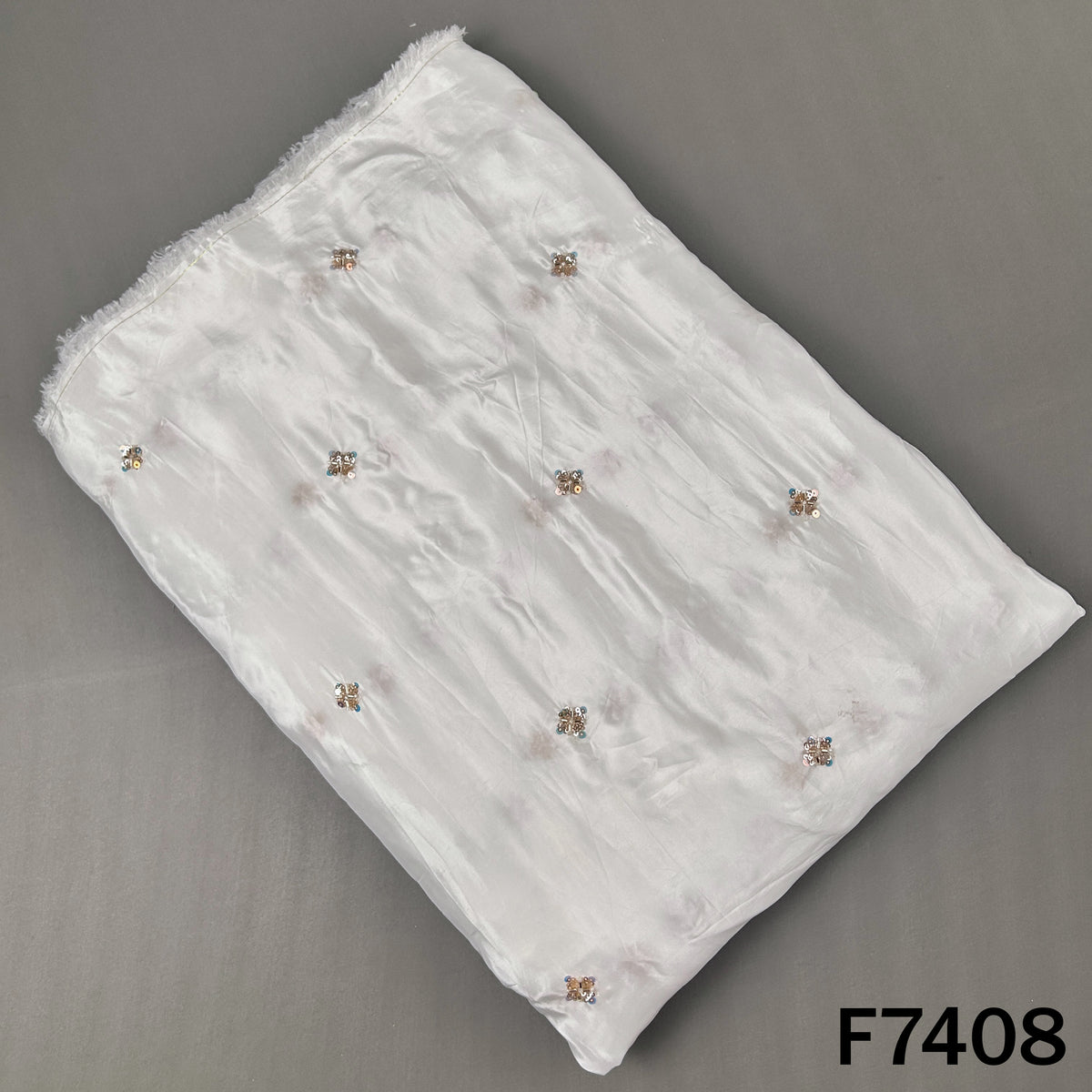 White Upada silk fabric with cut dana sequins