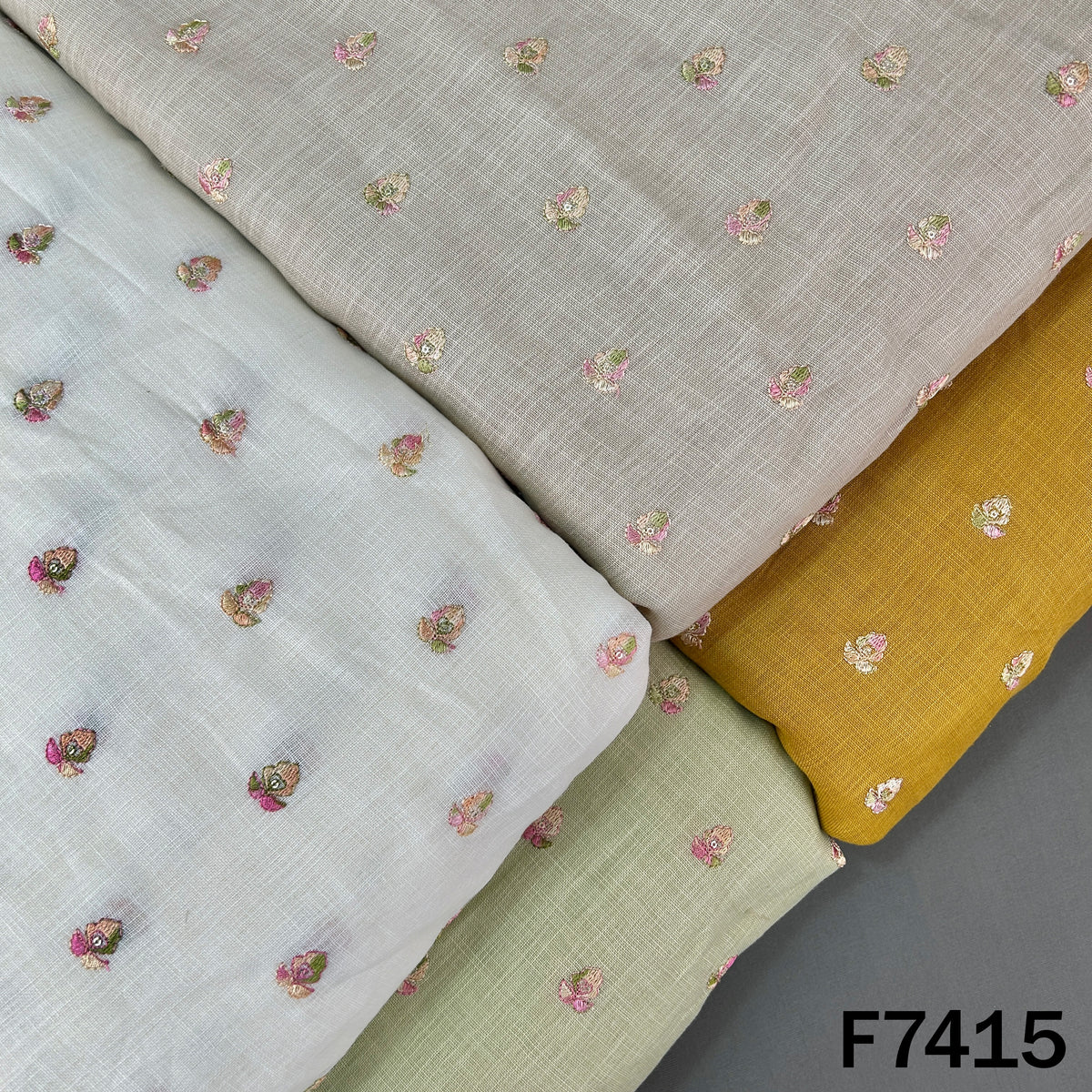 Multicolor linen fabric with floral thread sequin butis