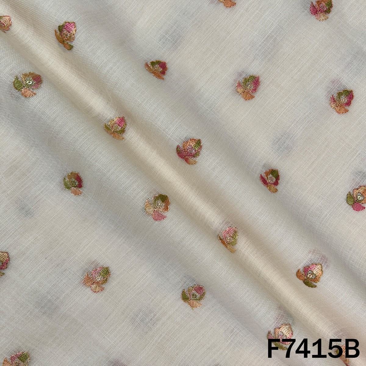 Ivory linen suit material with thread sequin embroidery