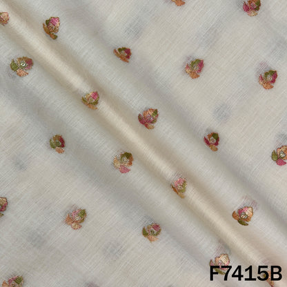 Ivory linen suit material with thread sequin embroidery
