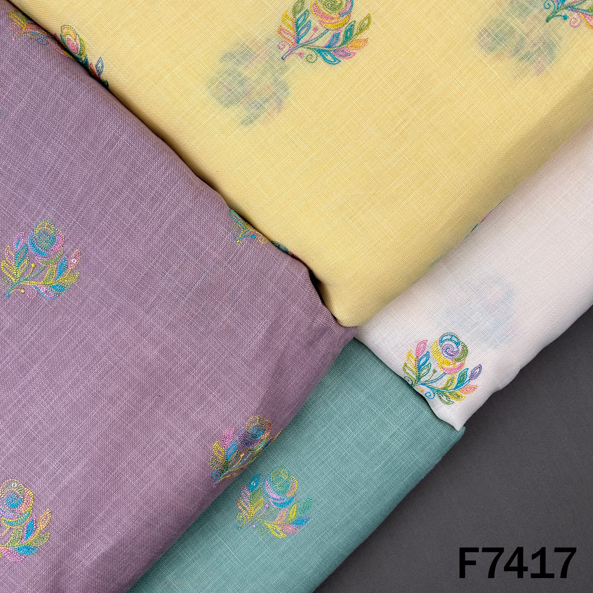 Multicolor linen fabric with floral thread sequin butis