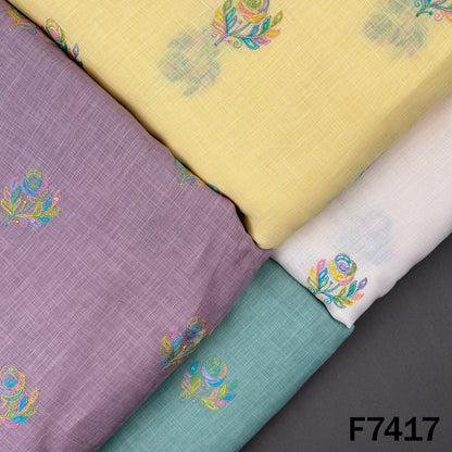 Multicolor linen fabric with floral thread sequin butis