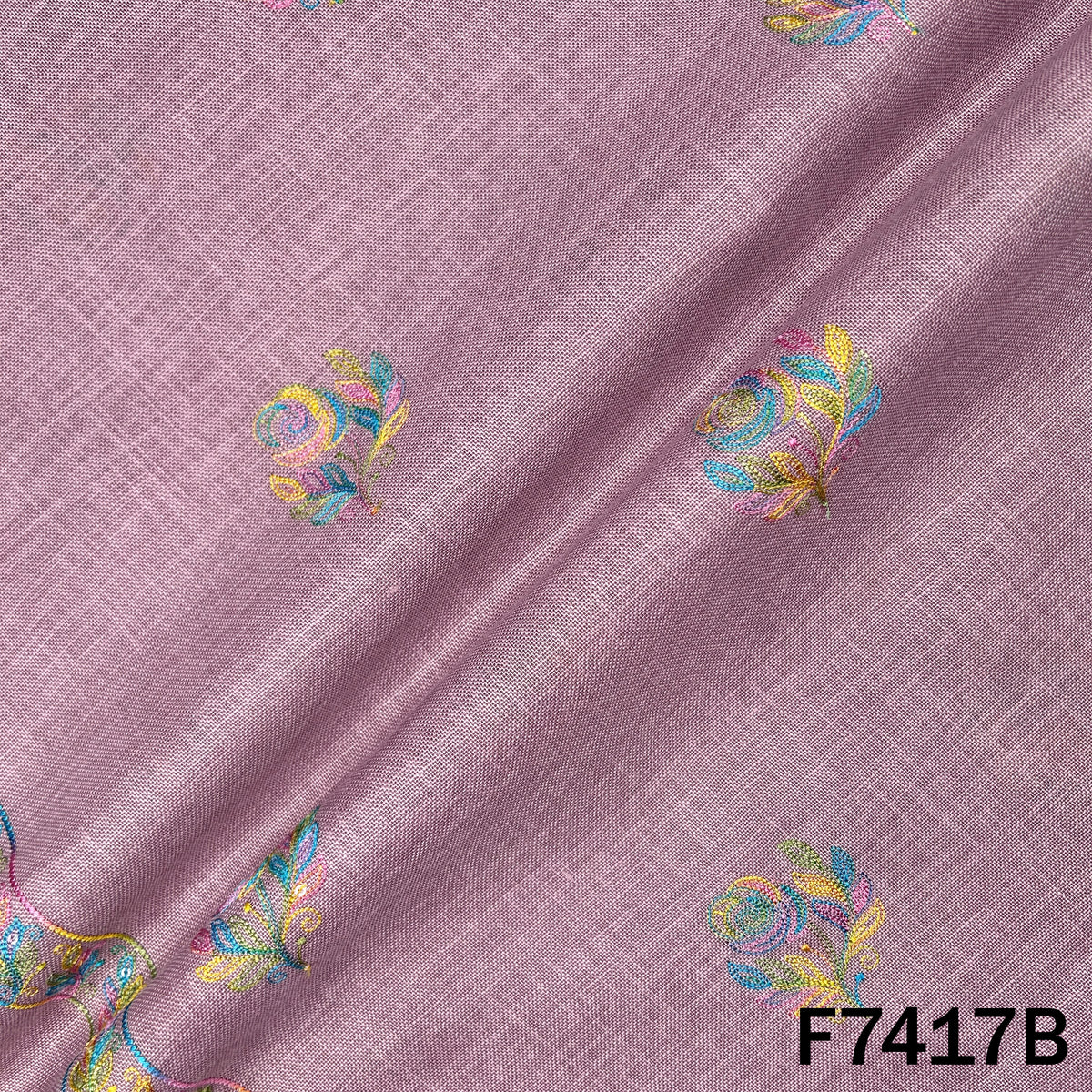 Mauve linen suit material with scattered floral embroidery