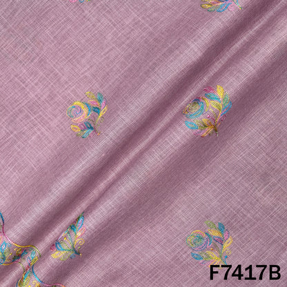 Mauve linen suit material with scattered floral embroidery