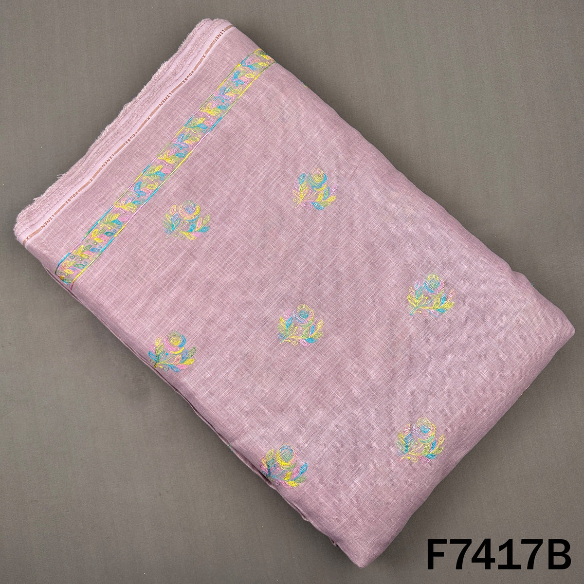 Mauve linen fabric with colorful thread sequin butis