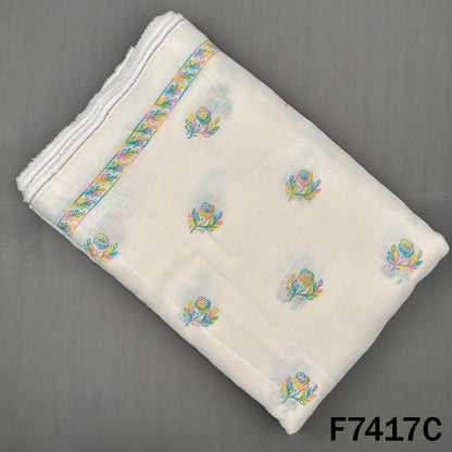 Ivory linen fabric with multicolor embroidered floral butis