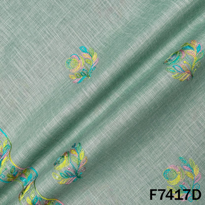 Mint linen suit fabric with colorful floral butis