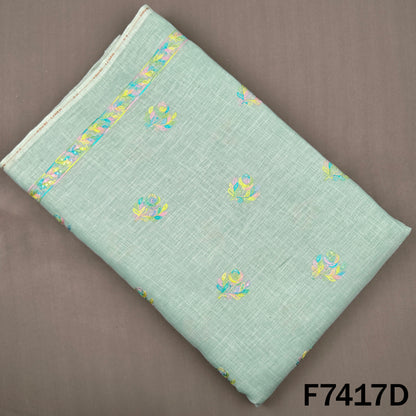 Mint green linen fabric with floral sequin embroidery