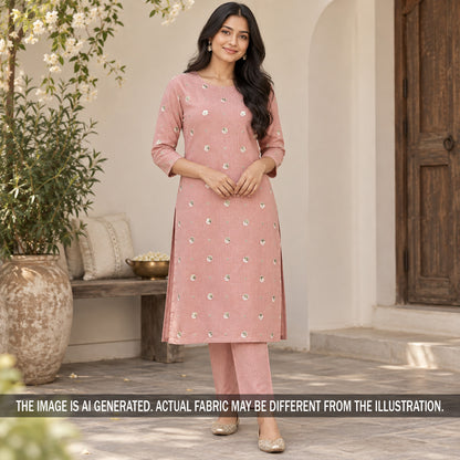 Dusty rose embroidered linen suit styled on model