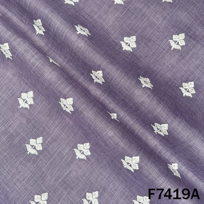 Lavender designer linen fabric with scattered thread motifs