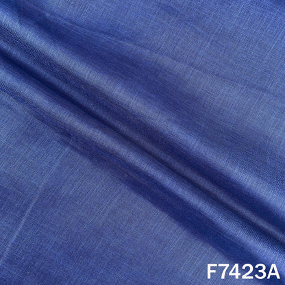Blue designer linen fabric with textured plain weave
