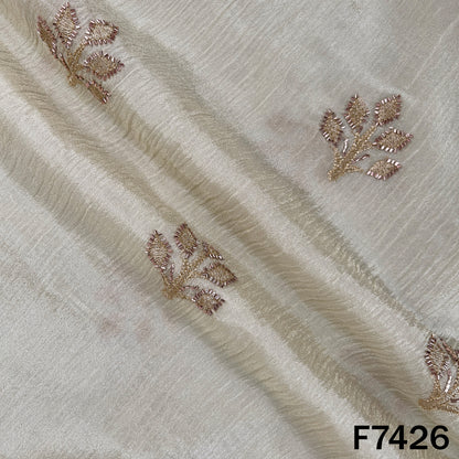 Designer shimmer tissue fabric with embroidered leaf motifs