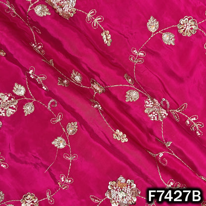 Pink embroidered crepe fabric with cut dana motifs
