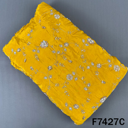 Yellow crepe fabric featuring zari sequin floral vines