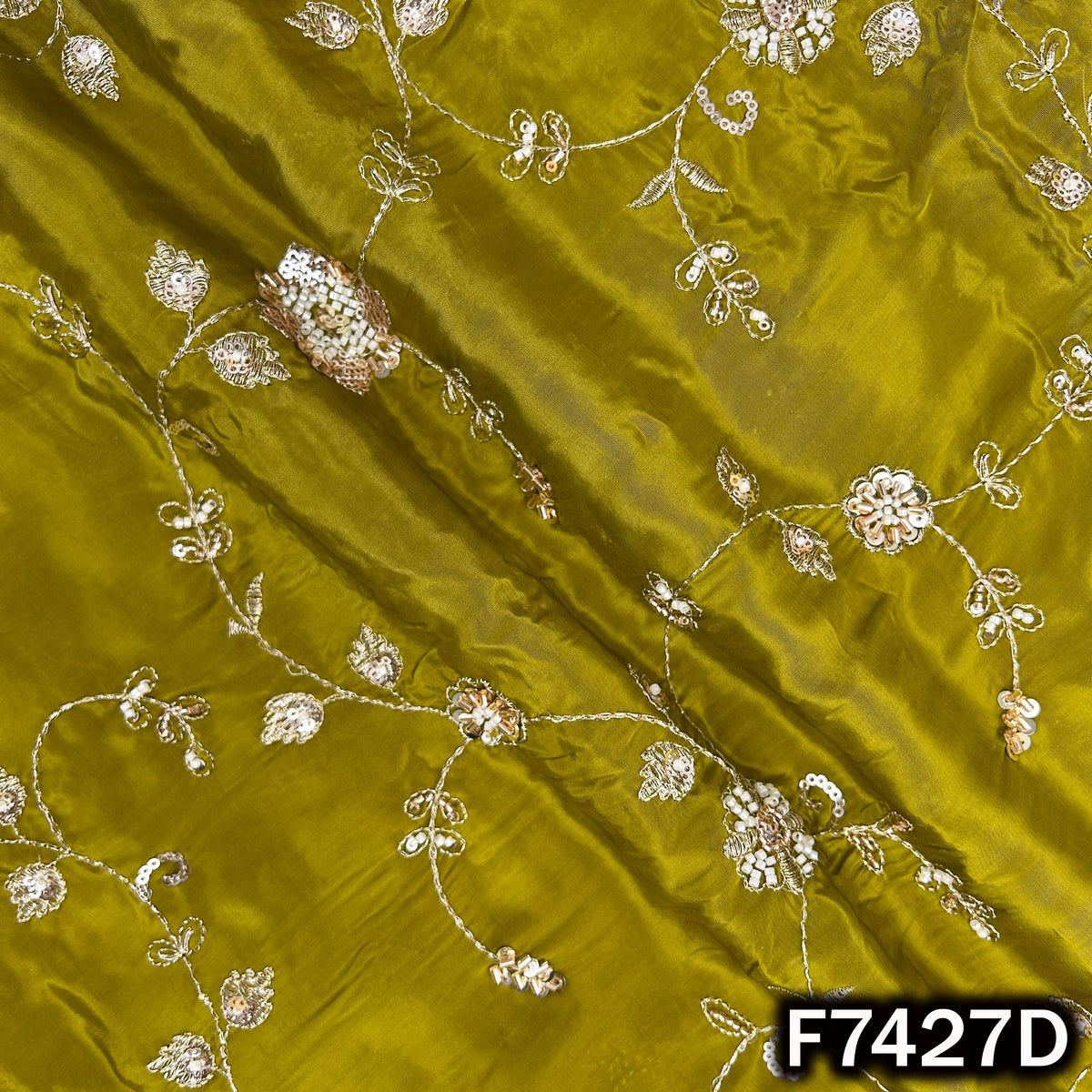 Lime crepe suit fabric with zari sequin motifs