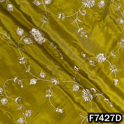 Lime crepe suit fabric with zari sequin motifs