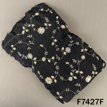 Black crepe fabric with zari sequin floral motifs