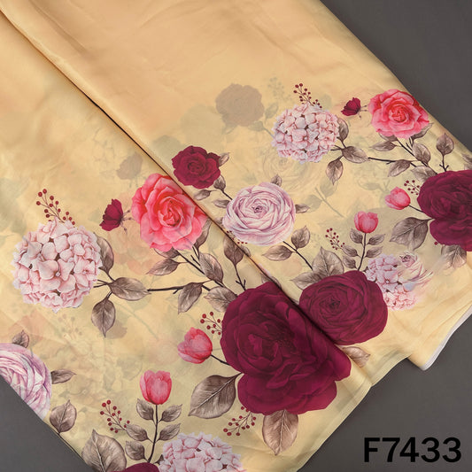 Yellow crepe satin set with multicolor floral print