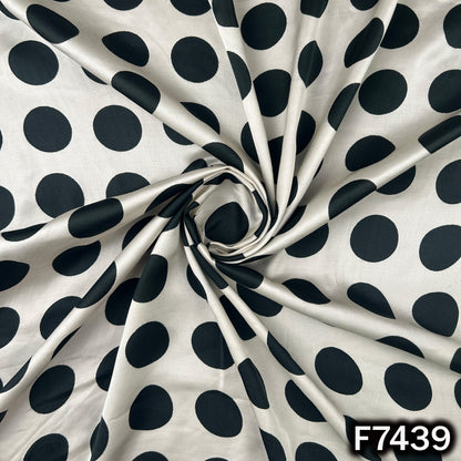 Designer crepe satin fabric with monochrome polka dots