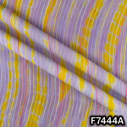 Lavender designer Chanderi fabric with multicolor woven stripes