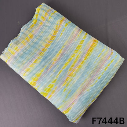 Aqua Chanderi fabric with yellow tie dye stripes