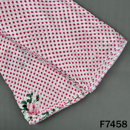 Pink polka dot crepe fabric with floral print