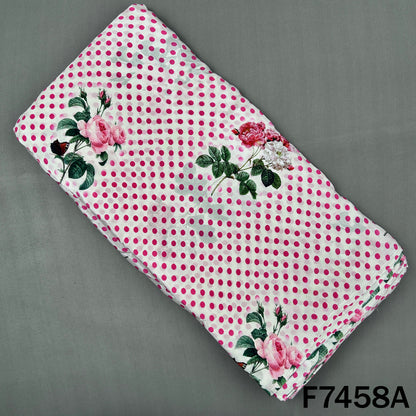 White crepe top with pink dots and florals