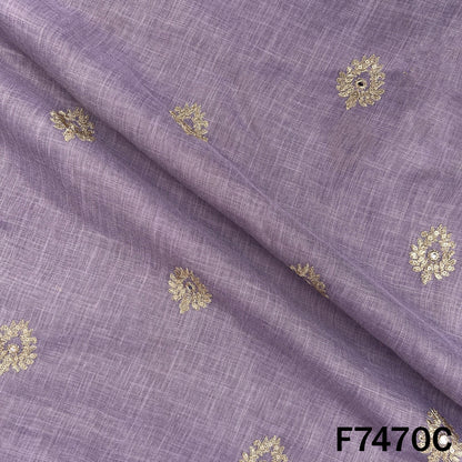 Lavender designer suit fabric with scattered metallic motifs