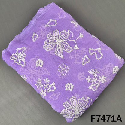 Lavender Mul Chanderi embroidered suit material with florals