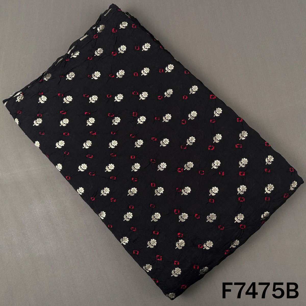 Black Bandhani silk fabric with multicolor zari motifs