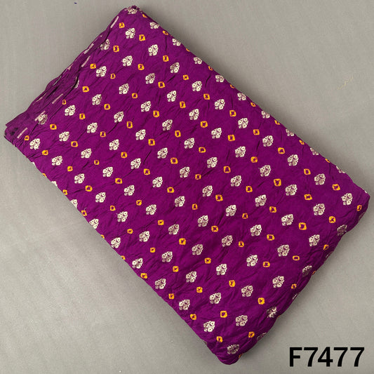 Wine purple Bandhani silk fabric with zari motifs