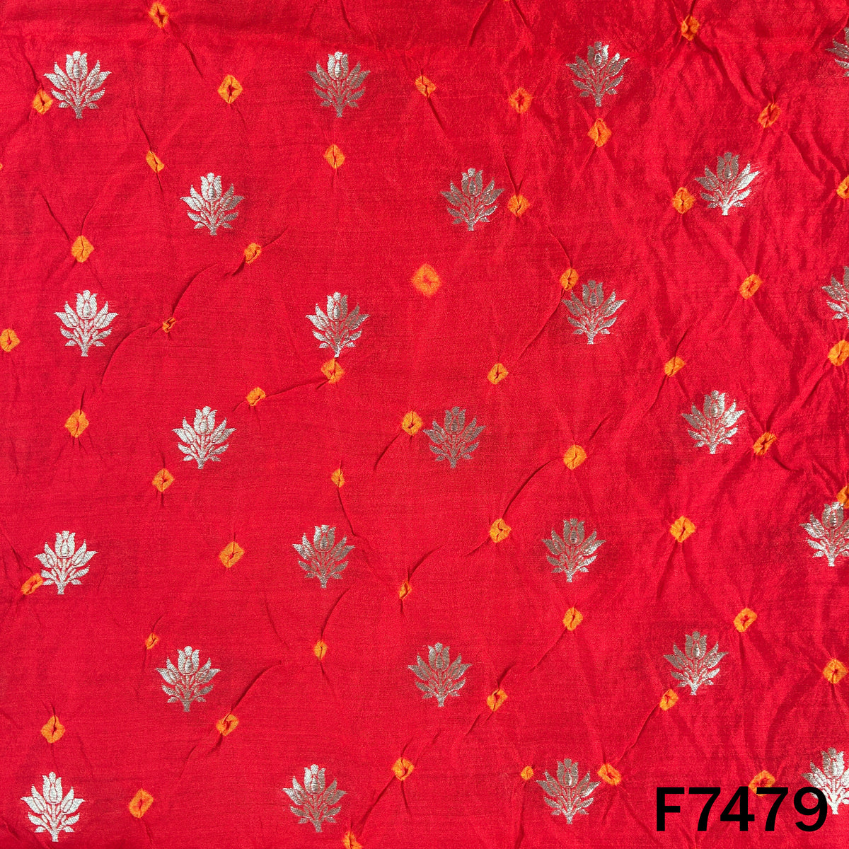 Red silk fabric with zari Bandhani pattern