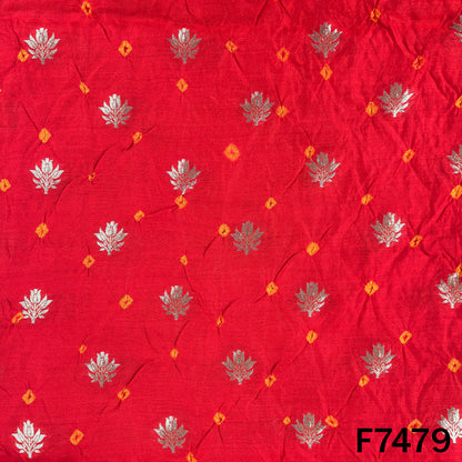 Red silk fabric with zari Bandhani pattern