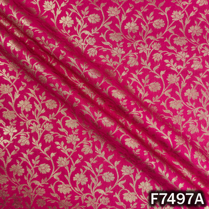 Pink designer brocade fabric with woven vine motifs