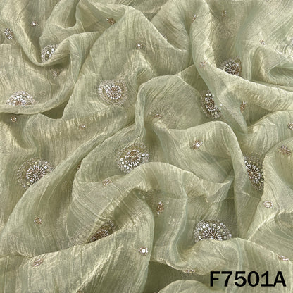 Sage designer tissue fabric with cut dana embroidery