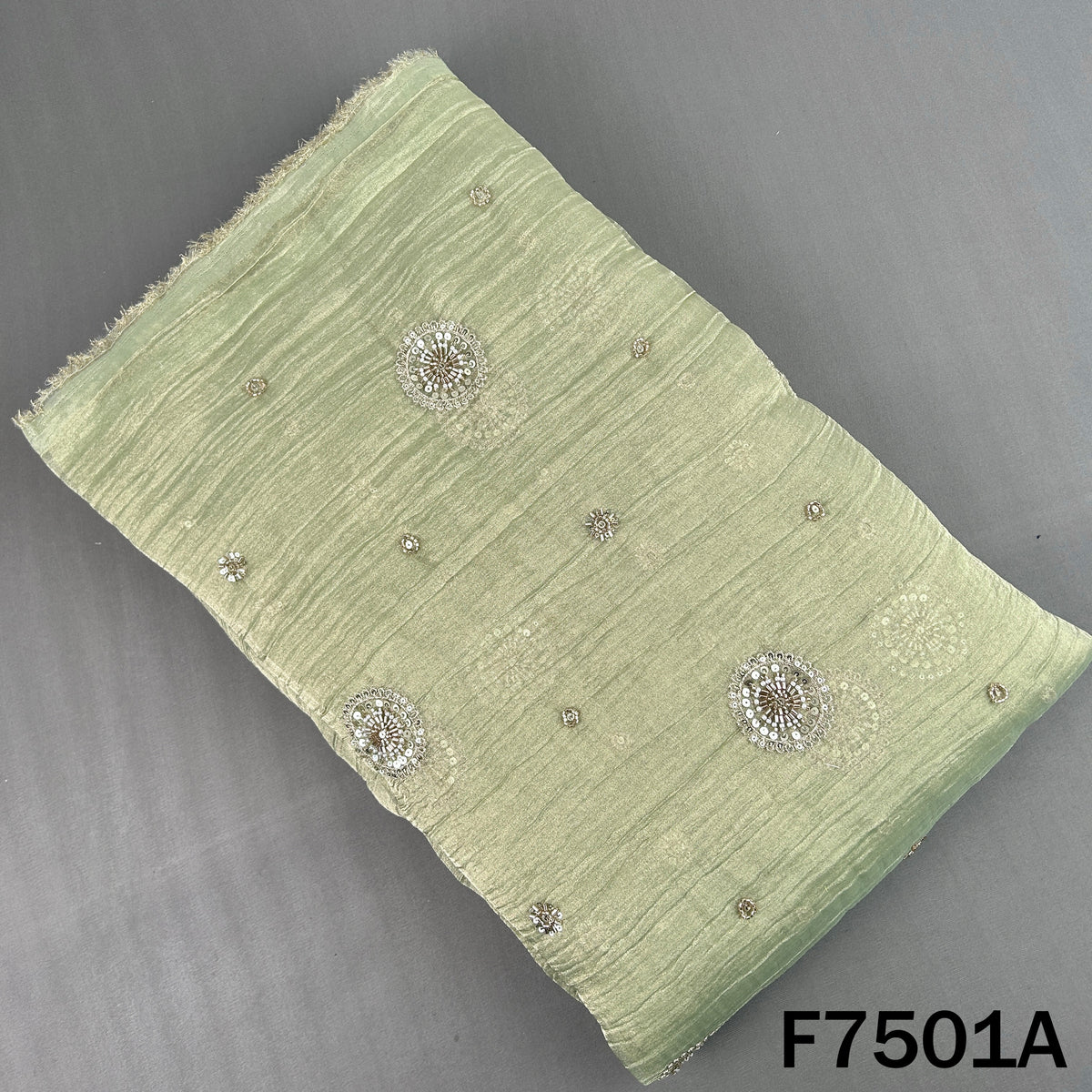 Sage green crush tissue top with pearl motifs