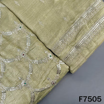 Olive crush tissue suit fabric with zari stone embroidery