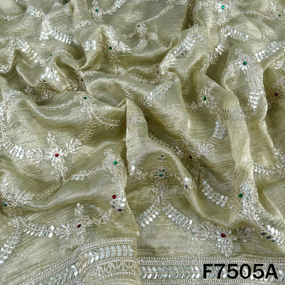 Olive designer tissue fabric with sparkling stone work