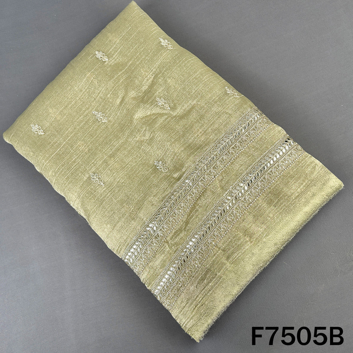 Olive crush tissue dupatta with embellished zari border