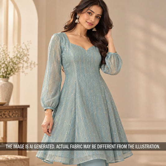 Blue dew drop crush tissue kurta on model