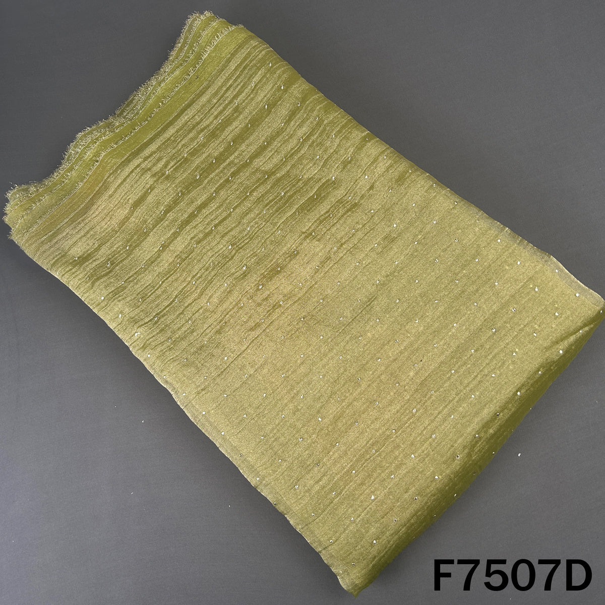 Olive crush tissue fabric with shimmering dew drops